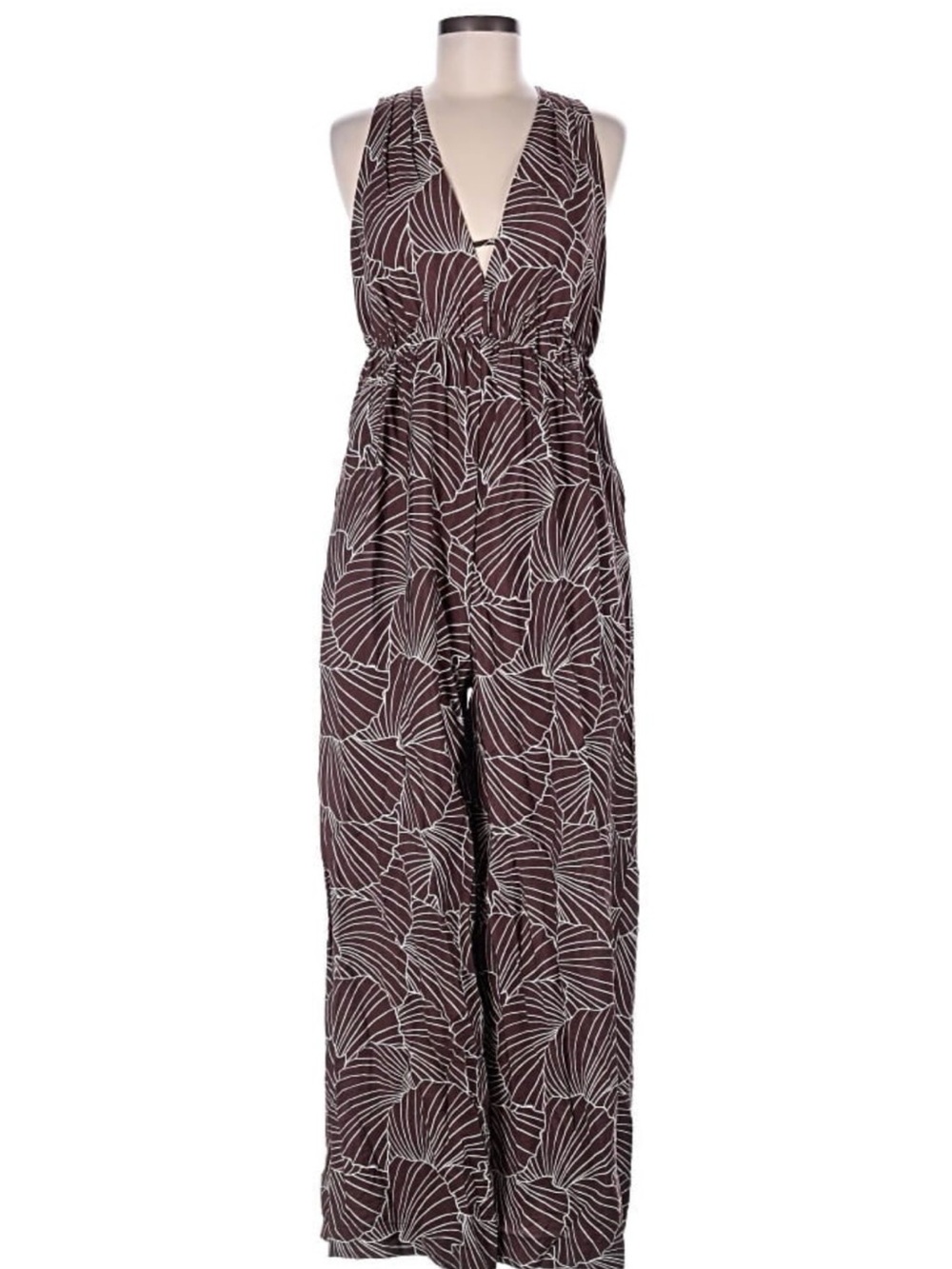 A new day Sleeveless Wide-Leg Jumpsuit in brown/ shells Print